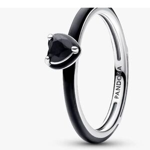 Pandora Silver Ring with Black Heart